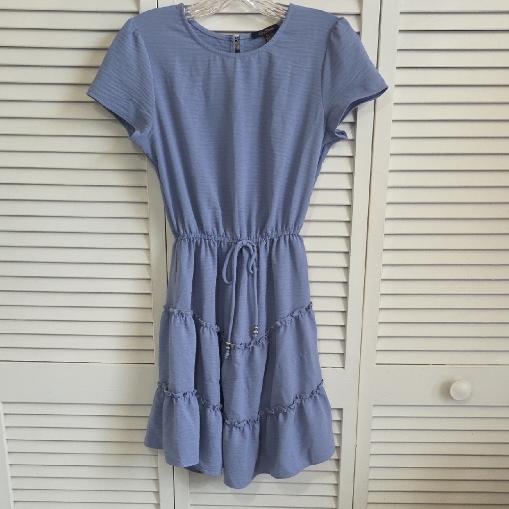 City Studio Blue Ruffled Tie Front Sundress